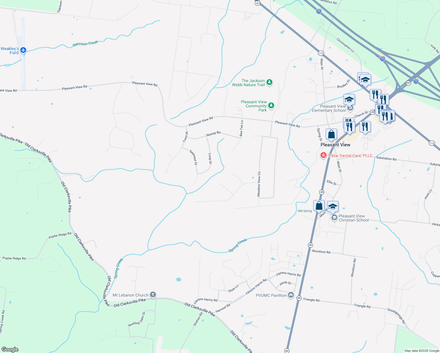 map of restaurants, bars, coffee shops, grocery stores, and more near 5232 Grand View Lane in Pleasant View