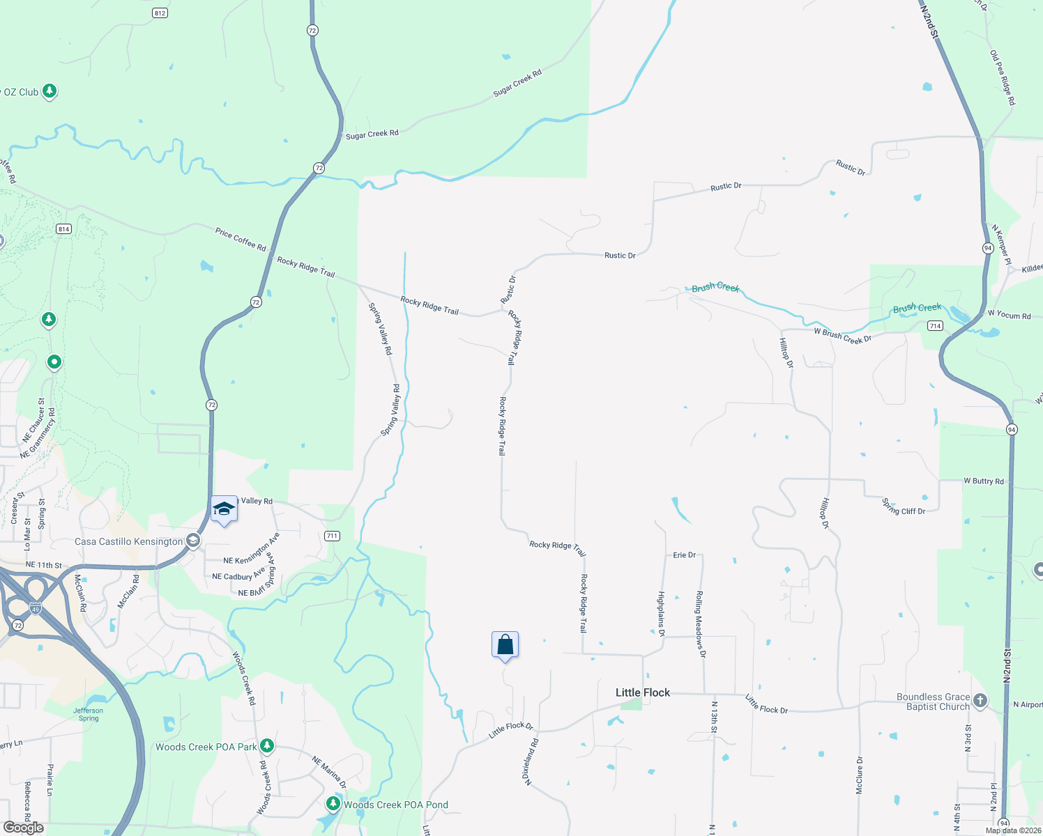 map of restaurants, bars, coffee shops, grocery stores, and more near 4731 Rocky Ridge Trail in Little Flock