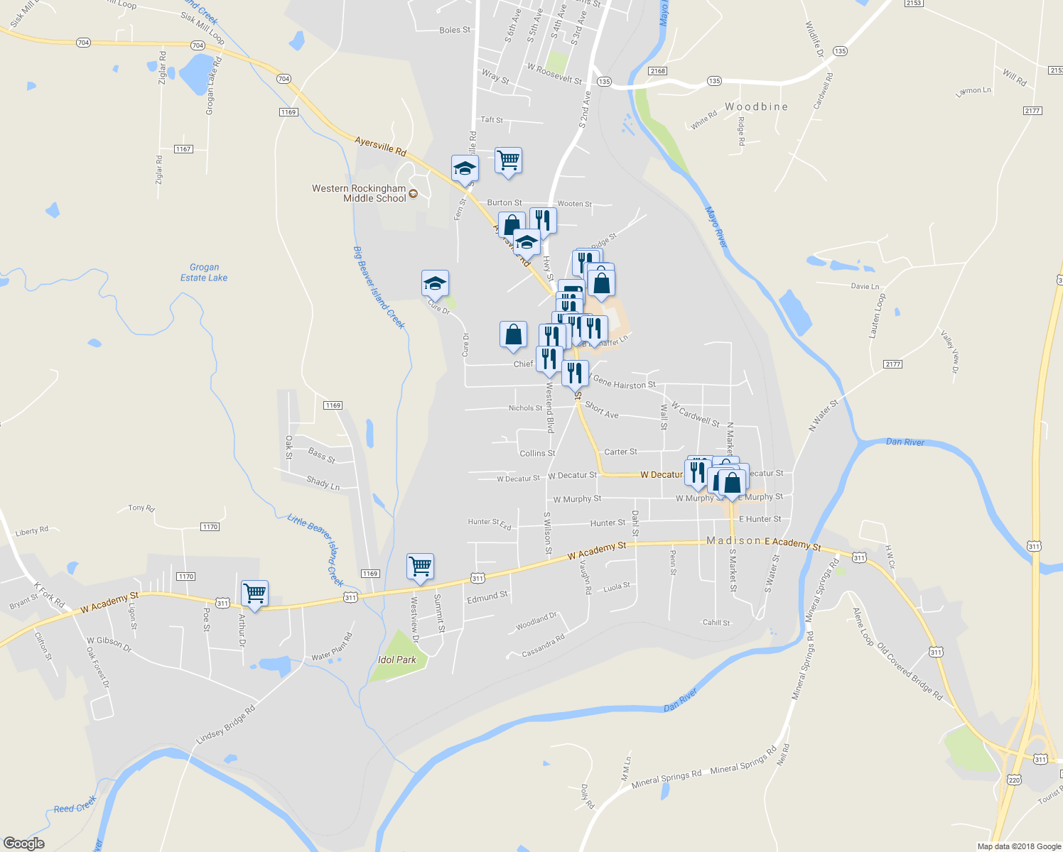 map of restaurants, bars, coffee shops, grocery stores, and more near 606 Cobb Street in Madison