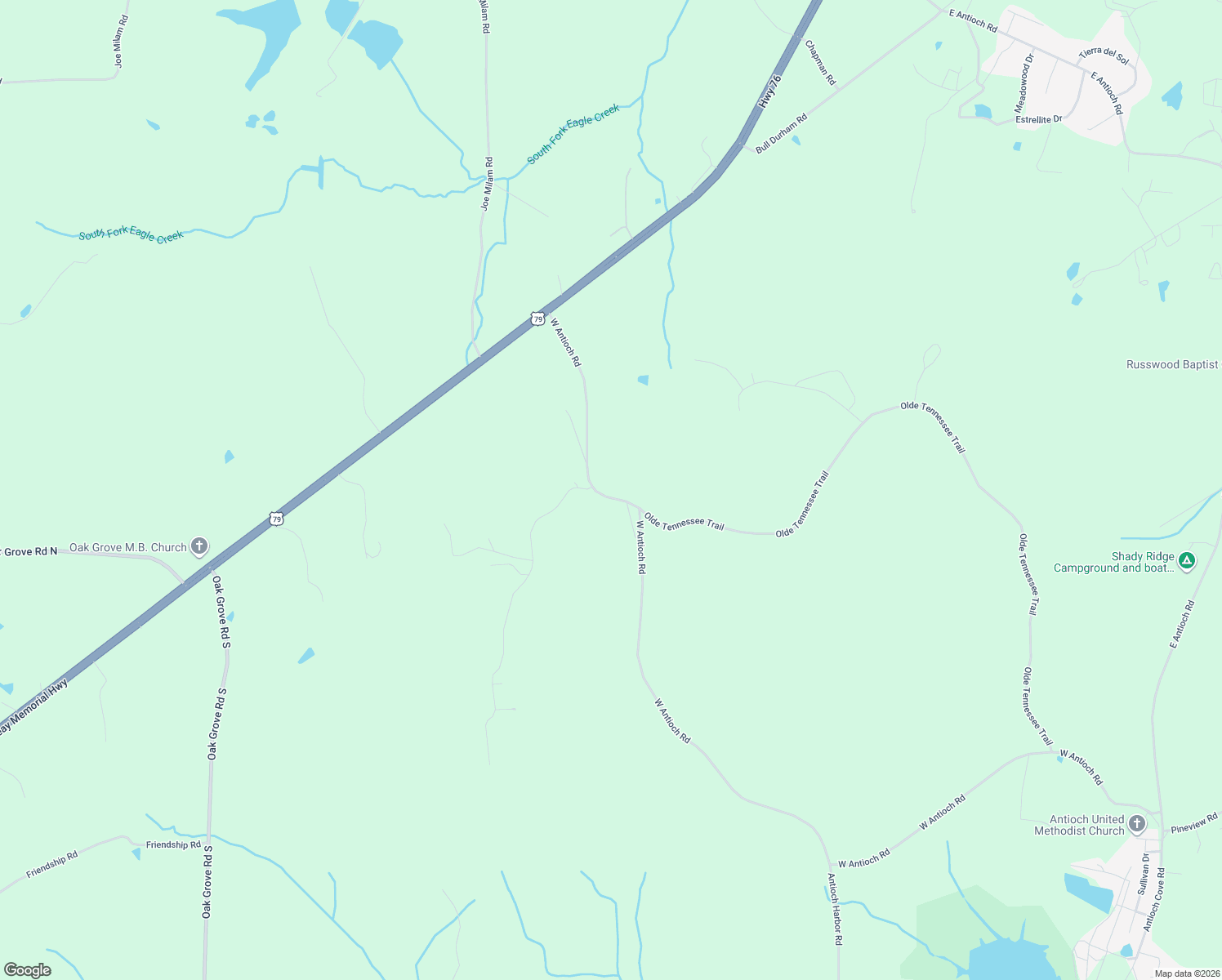 map of restaurants, bars, coffee shops, grocery stores, and more near 2-44 West Antioch Road in Springville