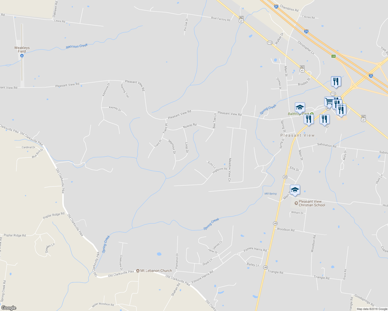 map of restaurants, bars, coffee shops, grocery stores, and more near 1185 Loop Drive in Pleasant View