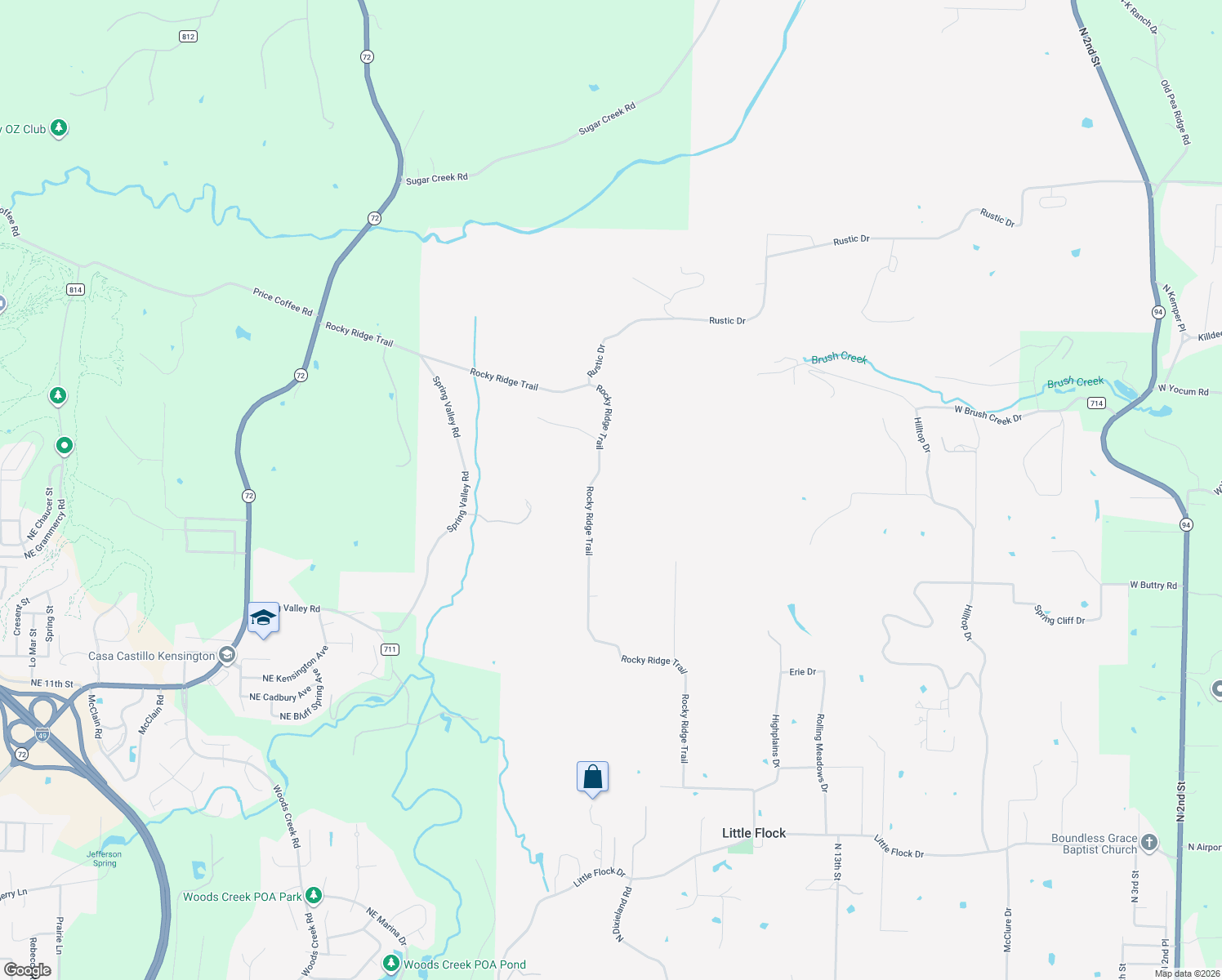 map of restaurants, bars, coffee shops, grocery stores, and more near 4731 Rocky Ridge Trail in Little Flock