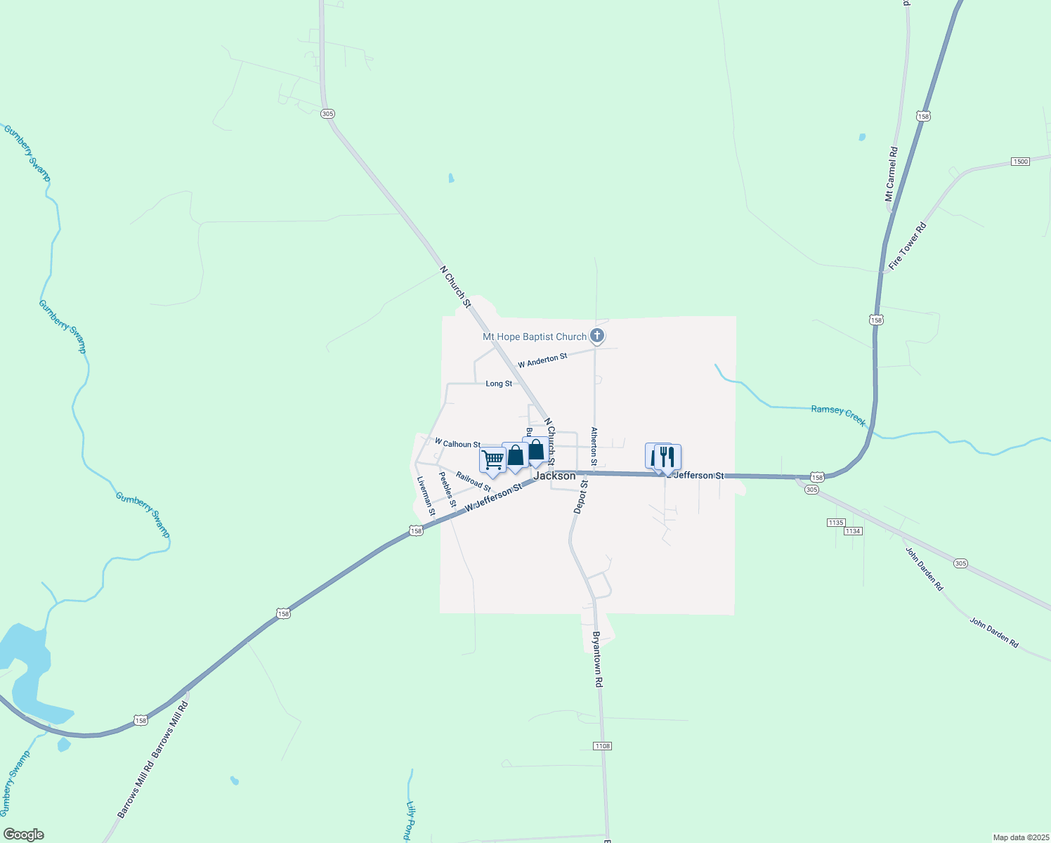 map of restaurants, bars, coffee shops, grocery stores, and more near 301 Buxton Avenue in Jackson