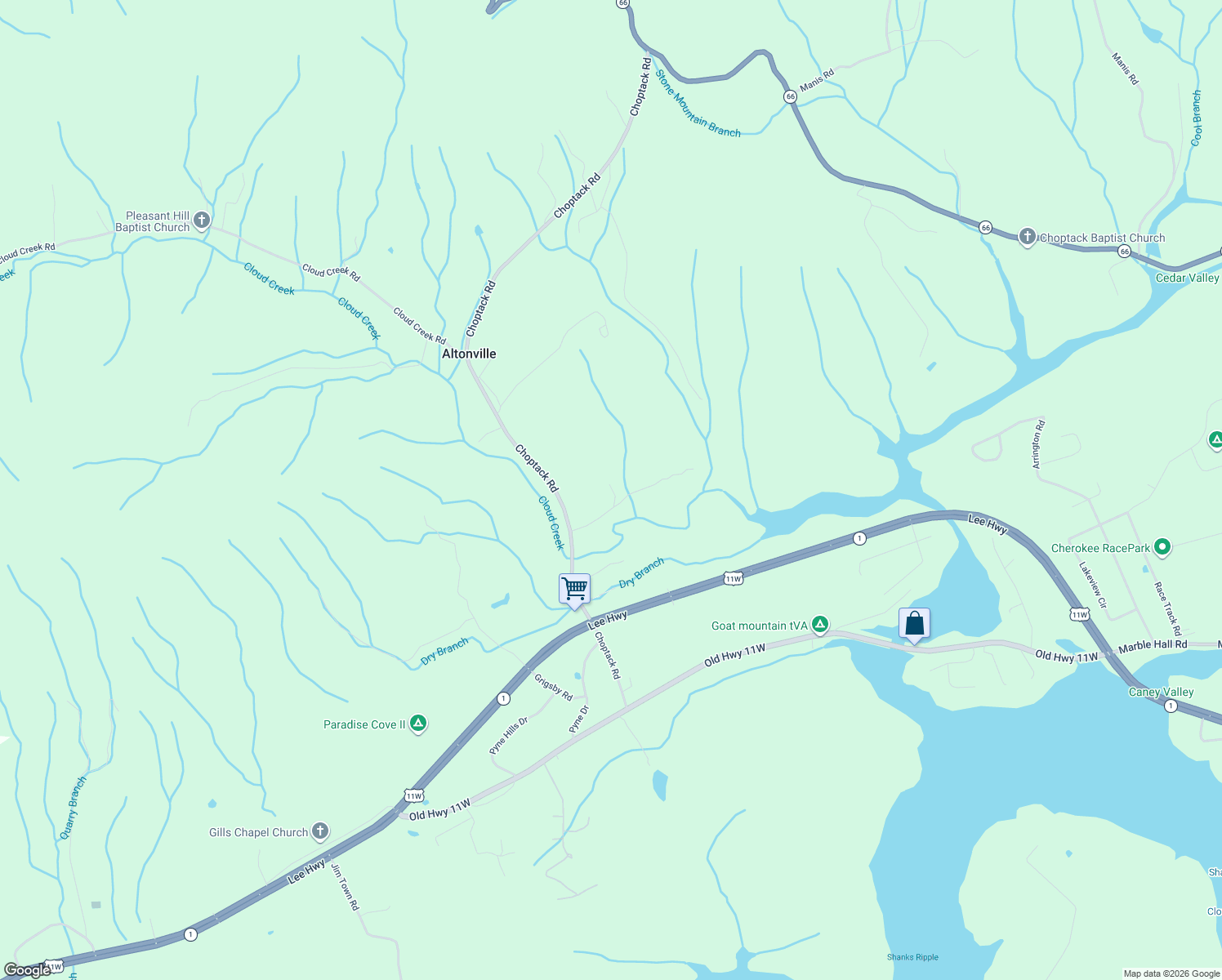map of restaurants, bars, coffee shops, grocery stores, and more near 137 Brewer Road in Rogersville