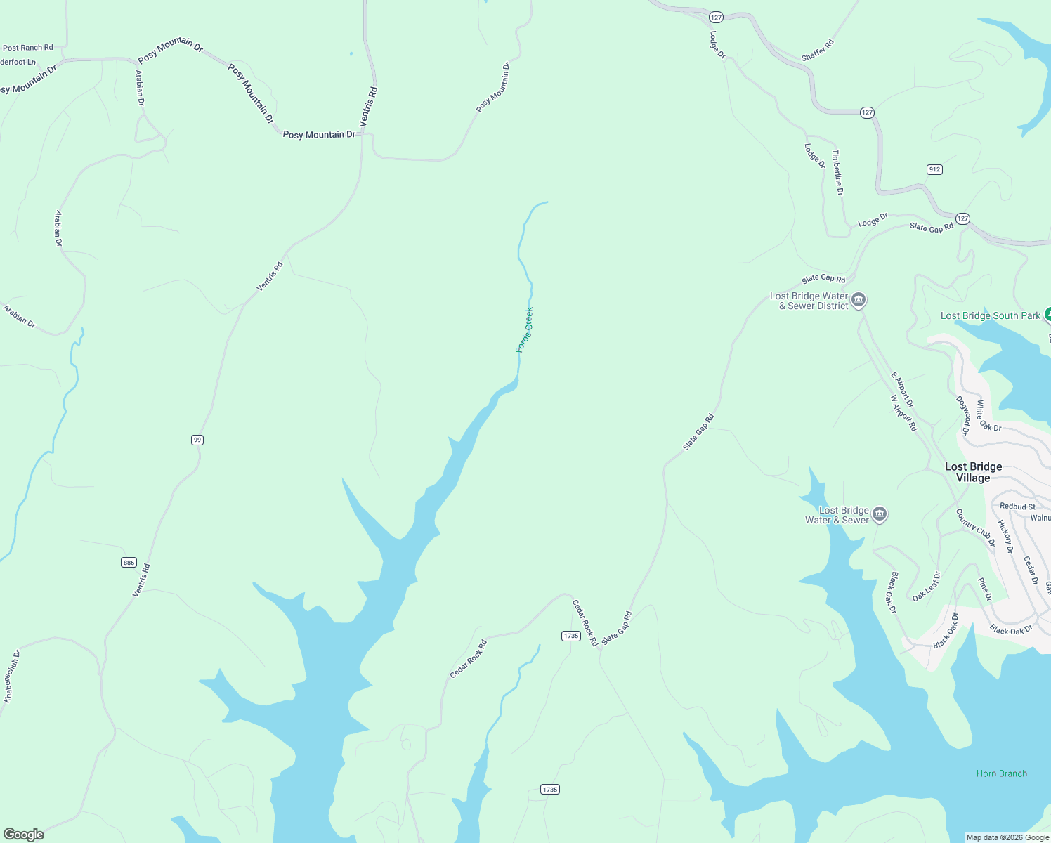 map of restaurants, bars, coffee shops, grocery stores, and more near in Lost Bridge Village