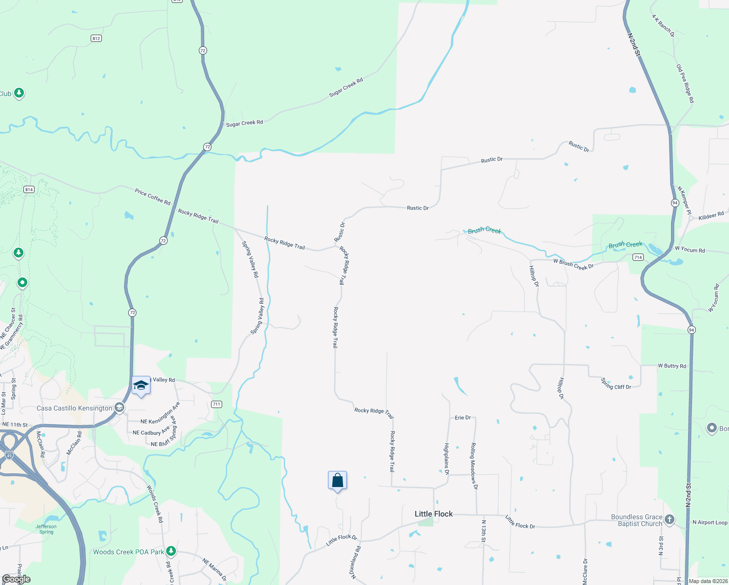 map of restaurants, bars, coffee shops, grocery stores, and more near 4817 Rocky Ridge Trail in Rogers