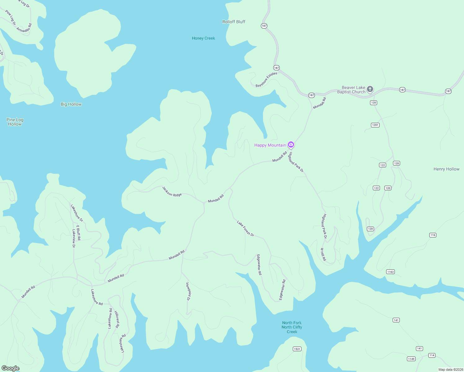 map of restaurants, bars, coffee shops, grocery stores, and more near 840 Mundell Road in Eureka Springs