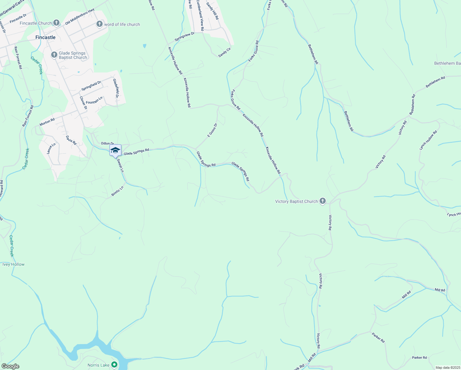 map of restaurants, bars, coffee shops, grocery stores, and more near 135 Mac Ivey Lane in LaFollette