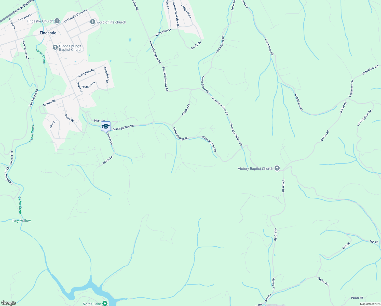 map of restaurants, bars, coffee shops, grocery stores, and more near 135 Mac Ivey Lane in LaFollette