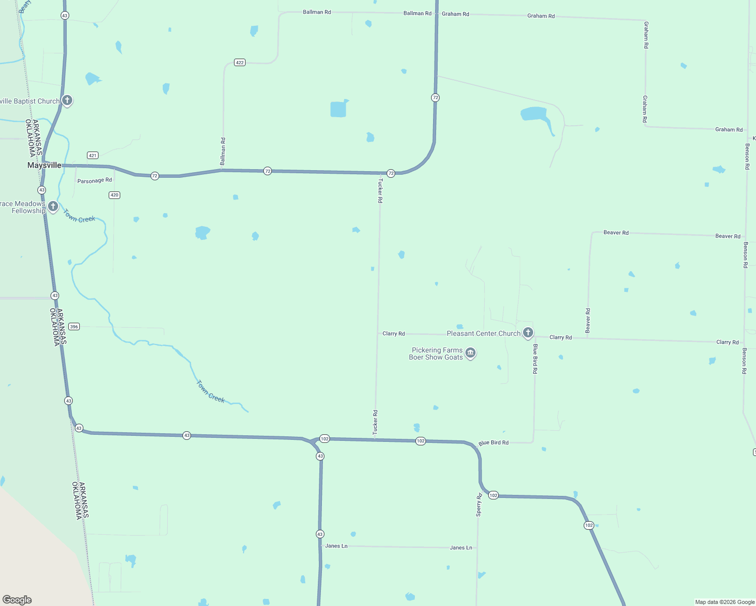 map of restaurants, bars, coffee shops, grocery stores, and more near Tucker Road in Gravette