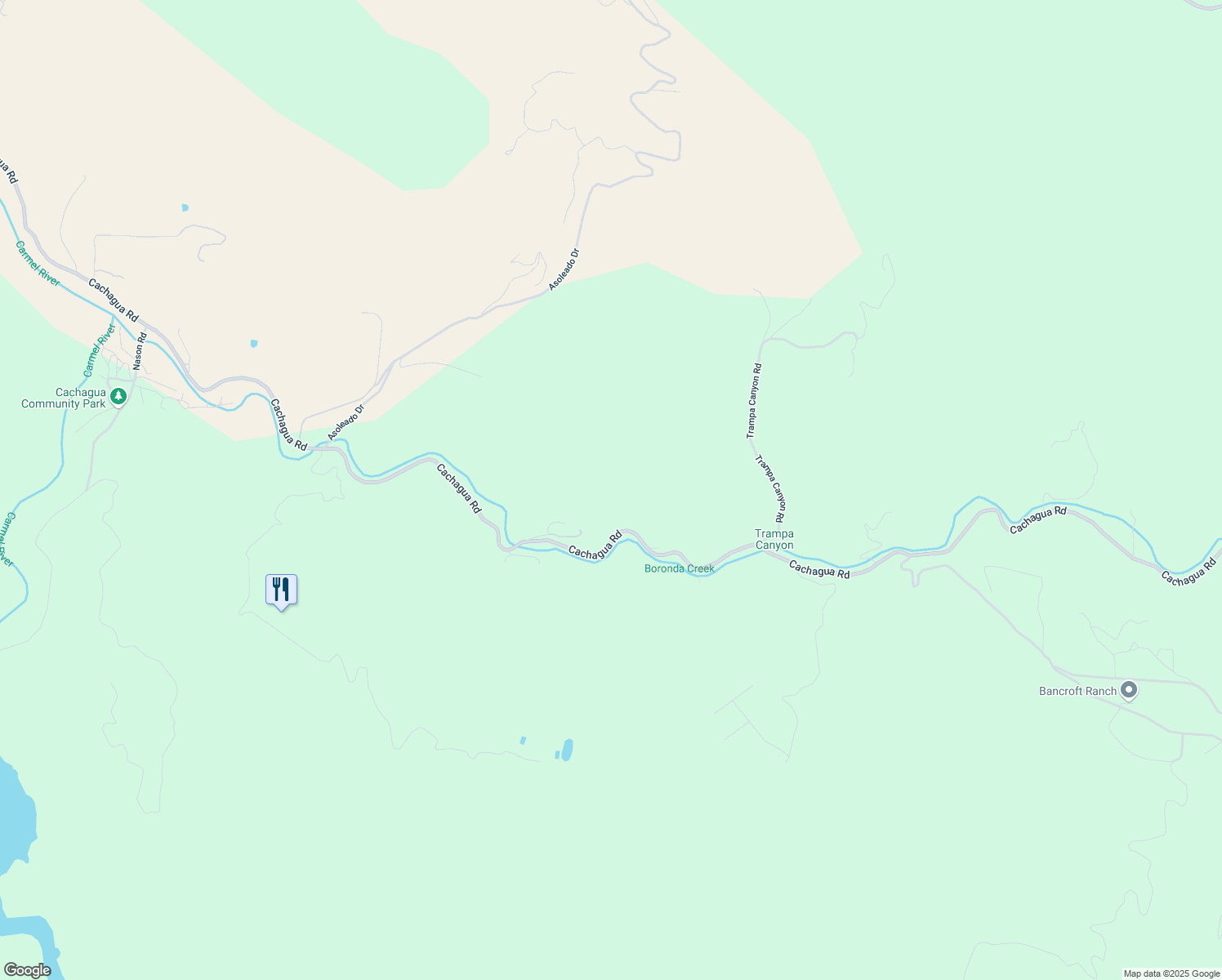 map of restaurants, bars, coffee shops, grocery stores, and more near 19235 Cachagua Road in Carmel Valley