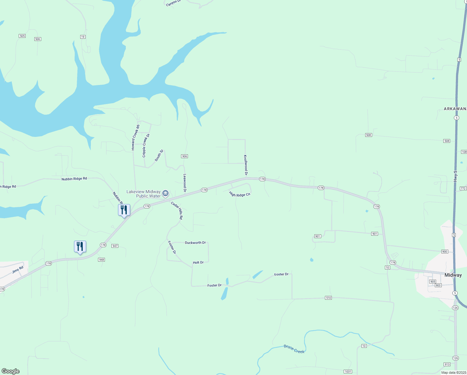 map of restaurants, bars, coffee shops, grocery stores, and more near 49 High Ridge Circle in Midway