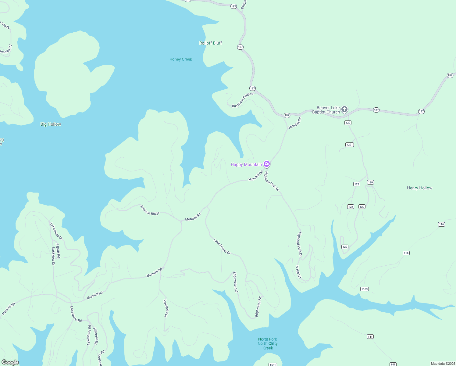 map of restaurants, bars, coffee shops, grocery stores, and more near 840 Mundell Road in Eureka Springs