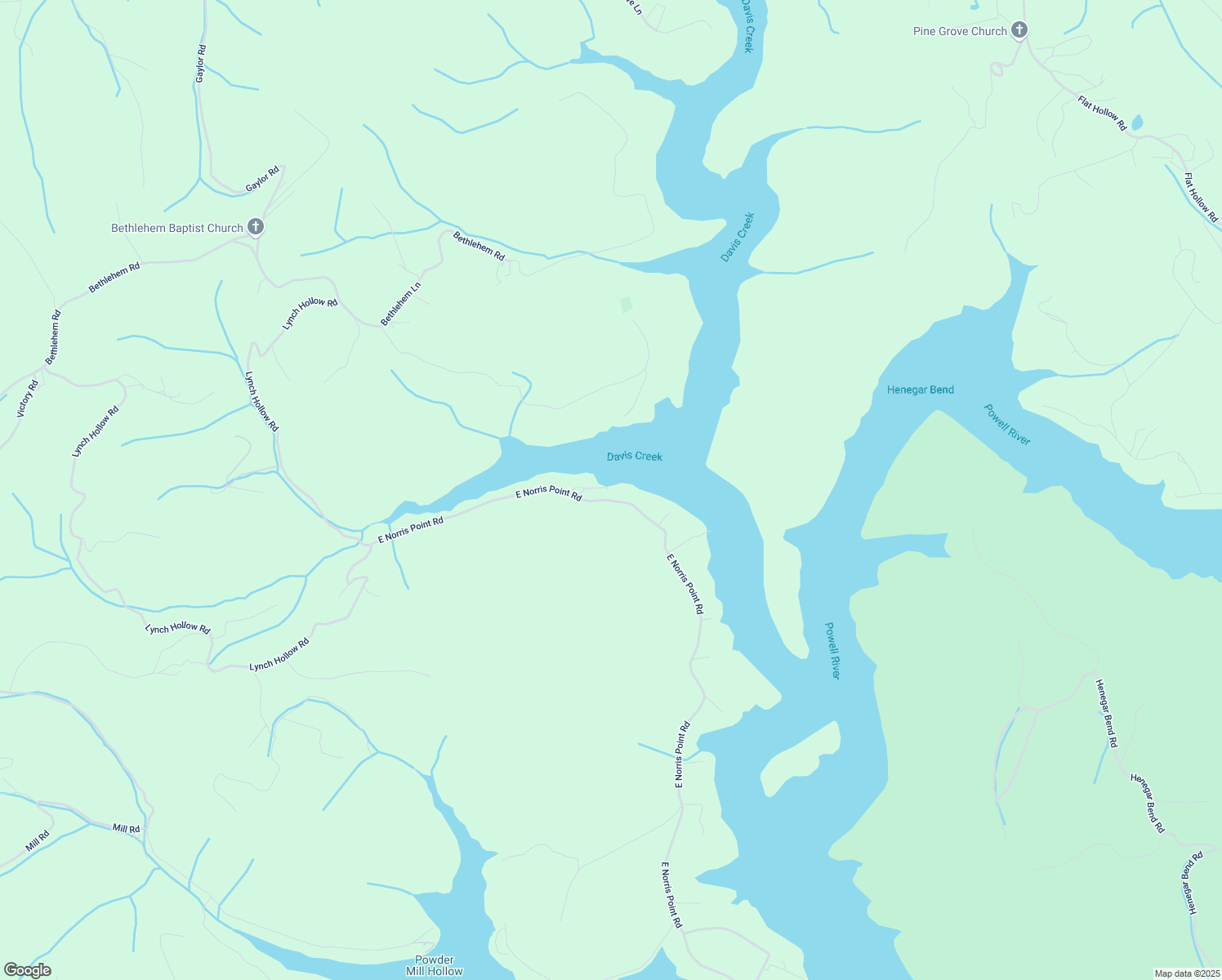 map of restaurants, bars, coffee shops, grocery stores, and more near 425 East Norris Point Road in LaFollette