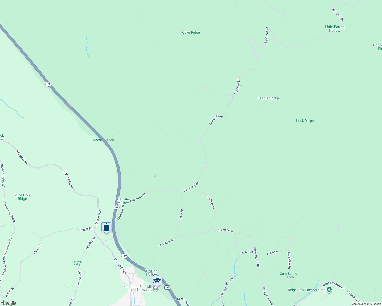 map of restaurants, bars, coffee shops, grocery stores, and more near 309 Holston Mountain Road in Elizabethton