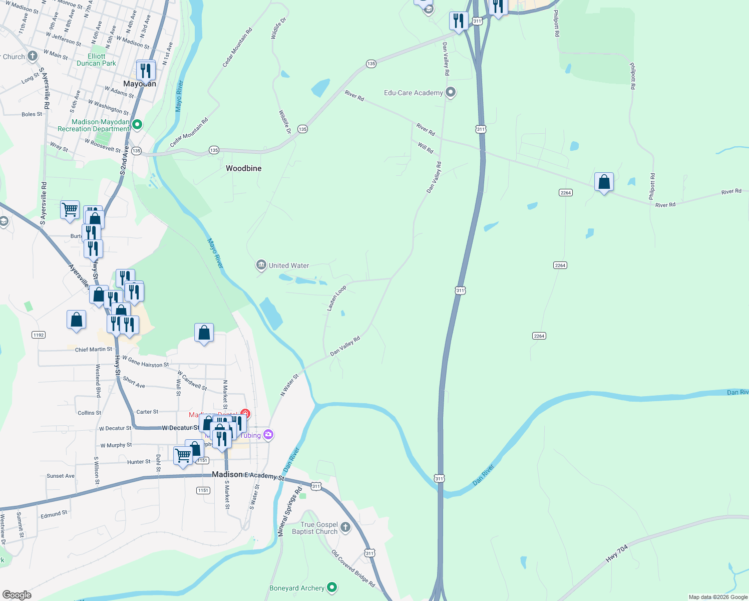 map of restaurants, bars, coffee shops, grocery stores, and more near 812 Dan Valley Road in Madison