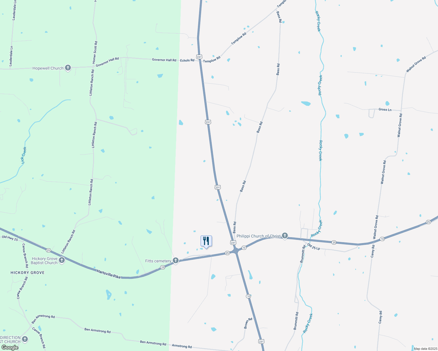 map of restaurants, bars, coffee shops, grocery stores, and more near 6860 U.S. 231 in Bethpage