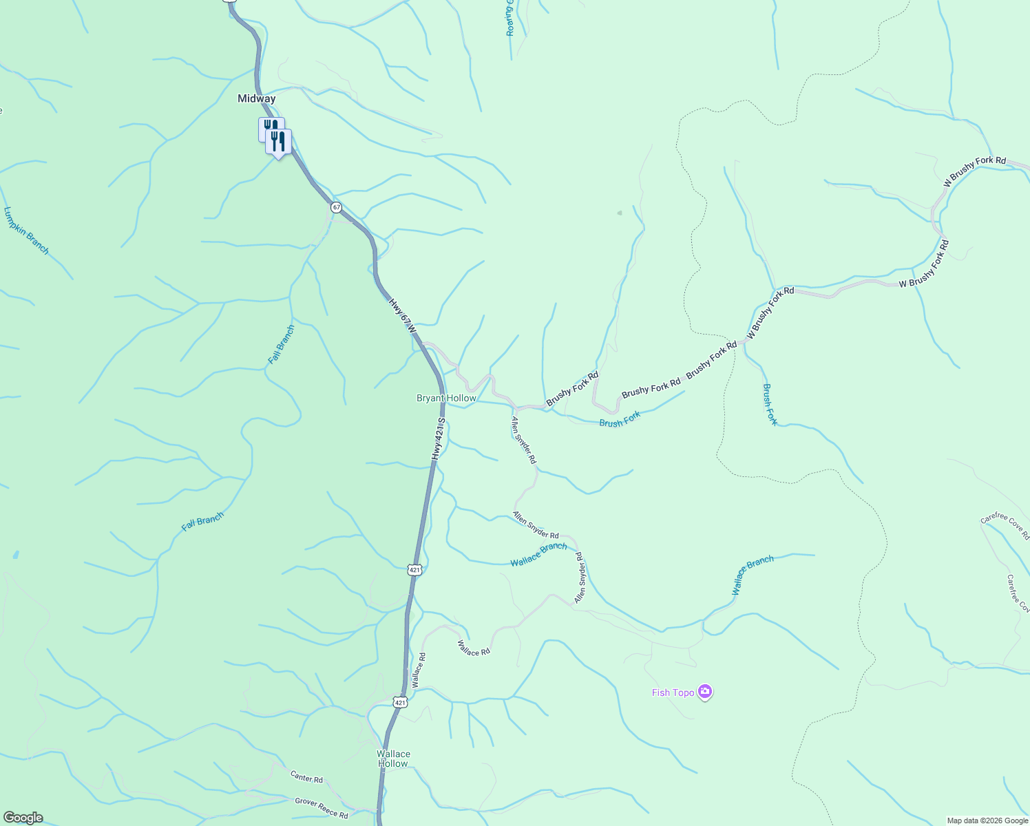 map of restaurants, bars, coffee shops, grocery stores, and more near 424 Allen Snyder Road in Trade