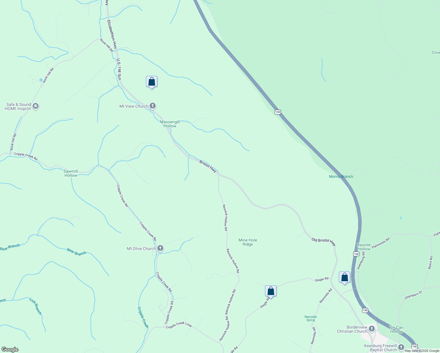 map of restaurants, bars, coffee shops, grocery stores, and more near 954 Rasnick Hollow Road in Watauga