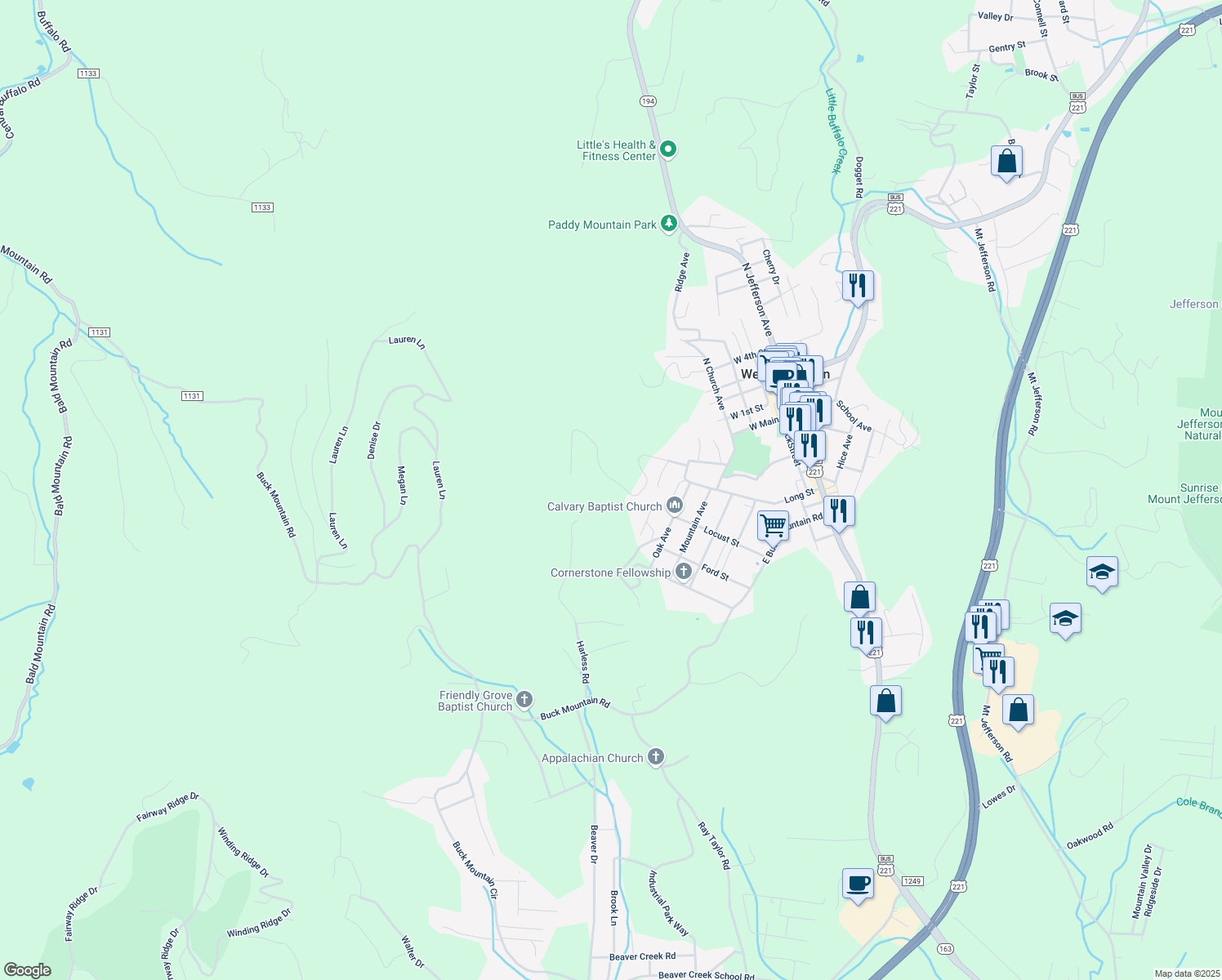 map of restaurants, bars, coffee shops, grocery stores, and more near 419 Townview Street in West Jefferson
