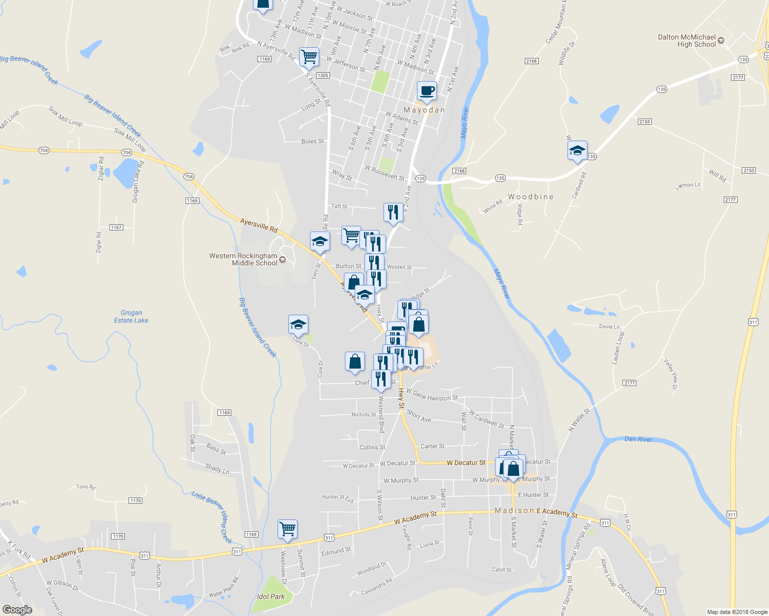 map of restaurants, bars, coffee shops, grocery stores, and more near 906 Highway Street in Madison