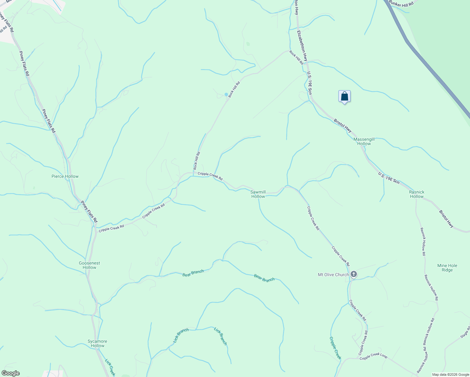 map of restaurants, bars, coffee shops, grocery stores, and more near Cripple Creek Road in Watauga