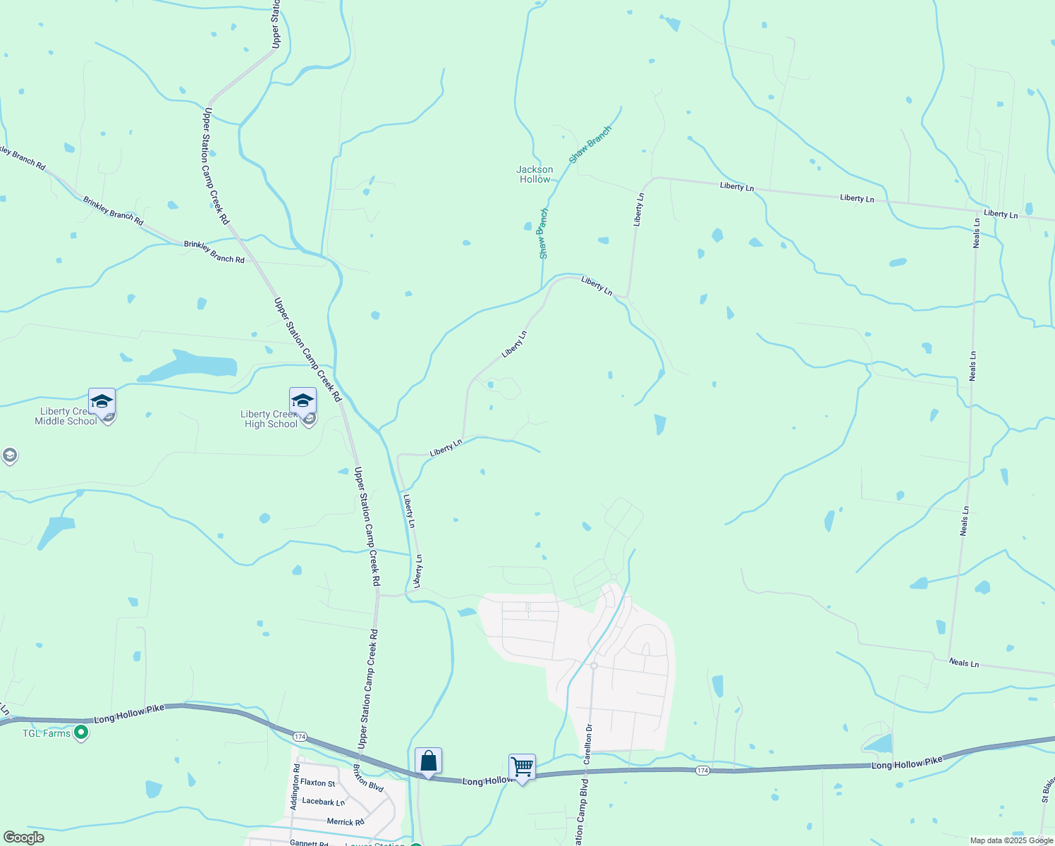 map of restaurants, bars, coffee shops, grocery stores, and more near 1032 Liberty Point in Gallatin
