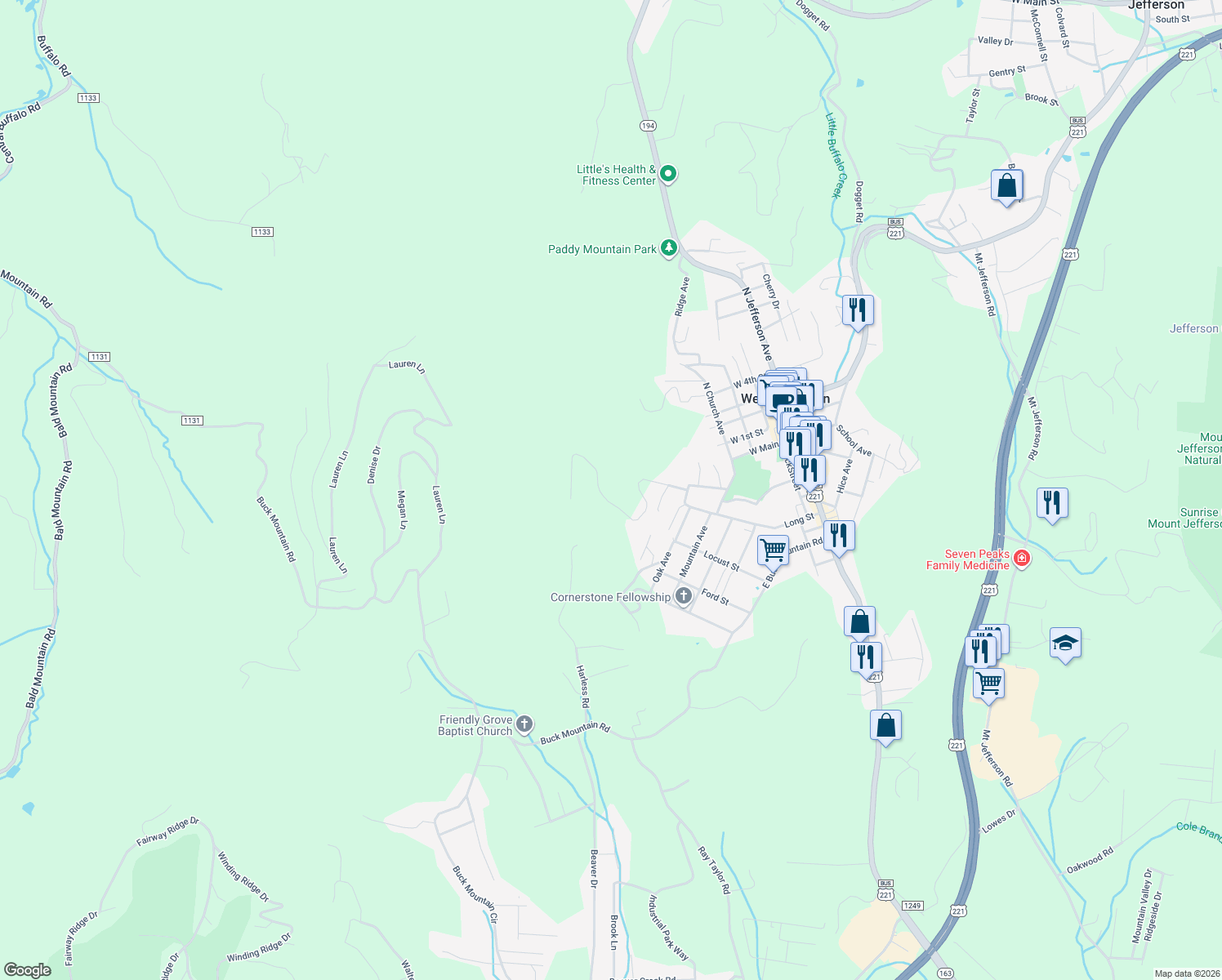 map of restaurants, bars, coffee shops, grocery stores, and more near 392 Townview St in West Jefferson