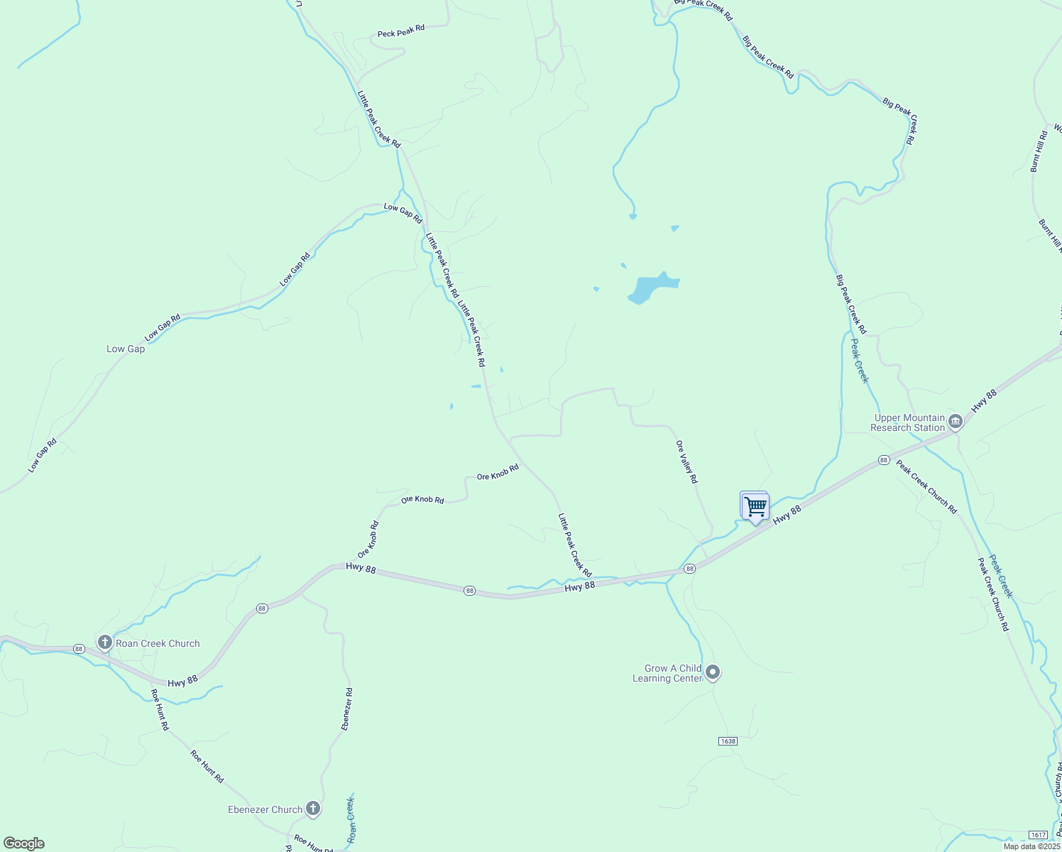 map of restaurants, bars, coffee shops, grocery stores, and more near 201 Ore Knob Mine Road in Jefferson