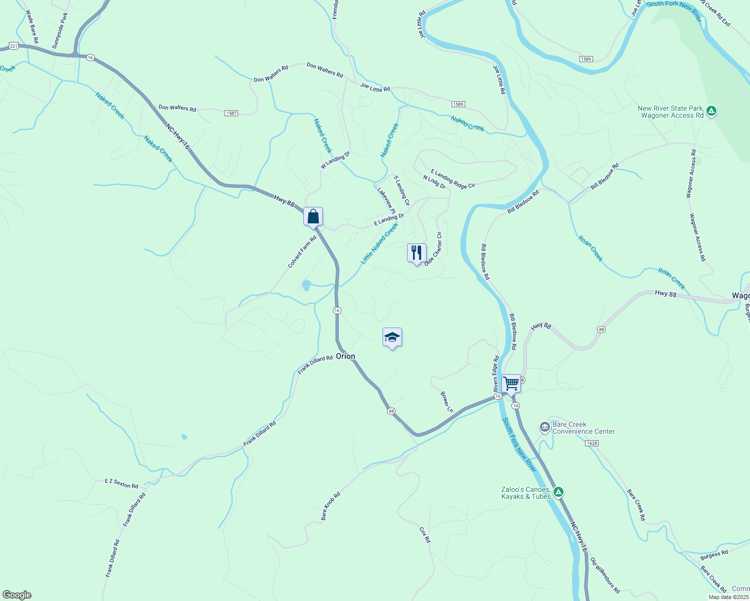 map of restaurants, bars, coffee shops, grocery stores, and more near East Creekside Lane in Jefferson