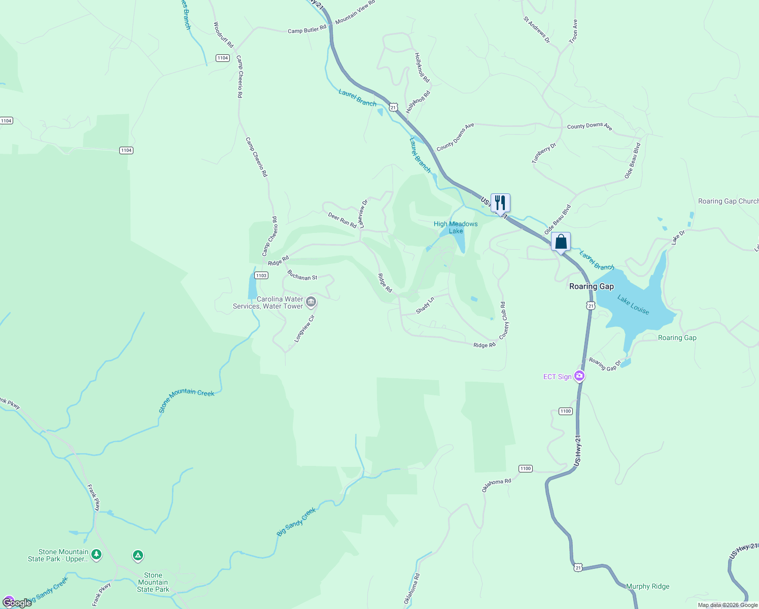 map of restaurants, bars, coffee shops, grocery stores, and more near 89 Rabbit Run in Glade Valley