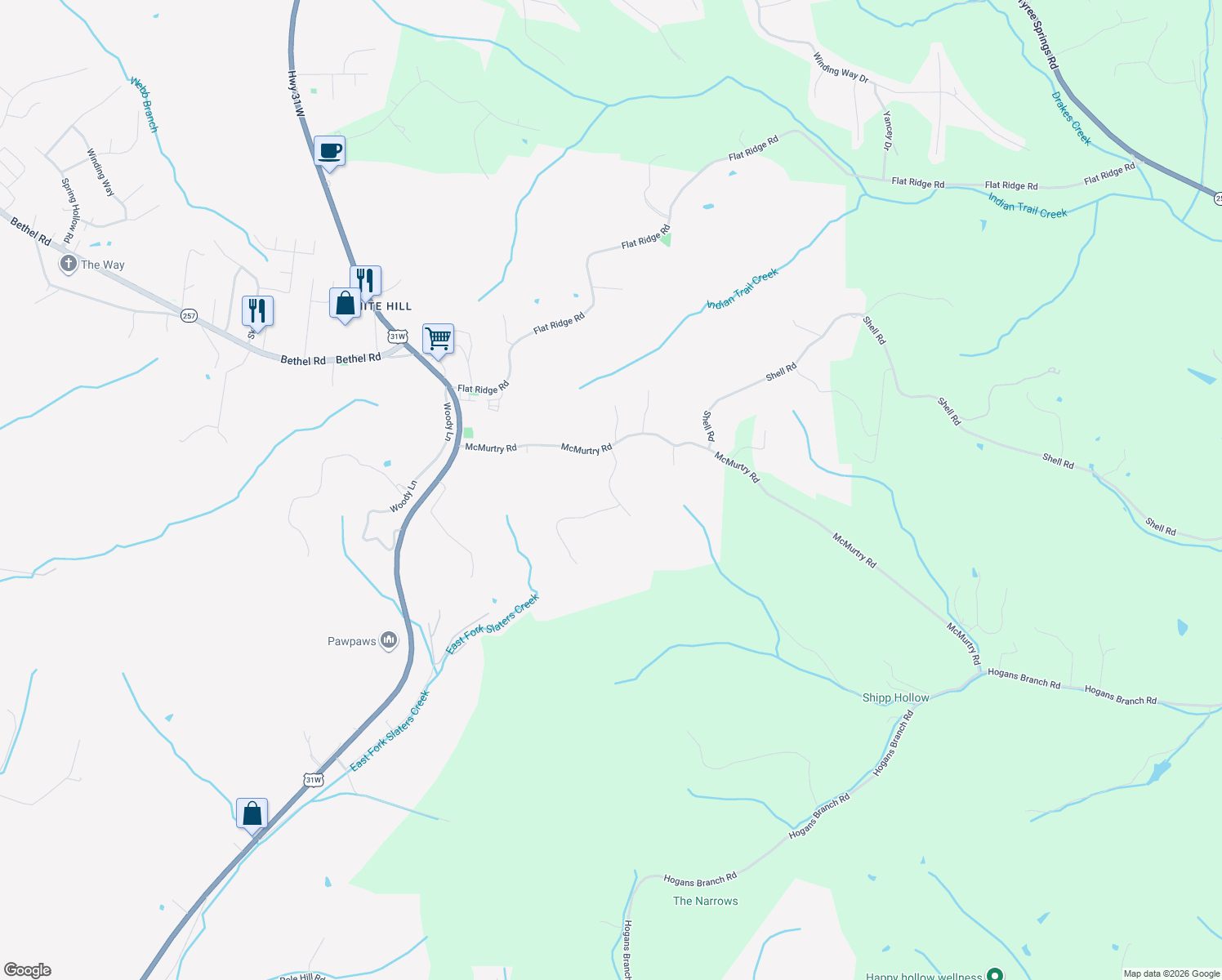 map of restaurants, bars, coffee shops, grocery stores, and more near 1013 Winding Ridge Road in Goodlettsville
