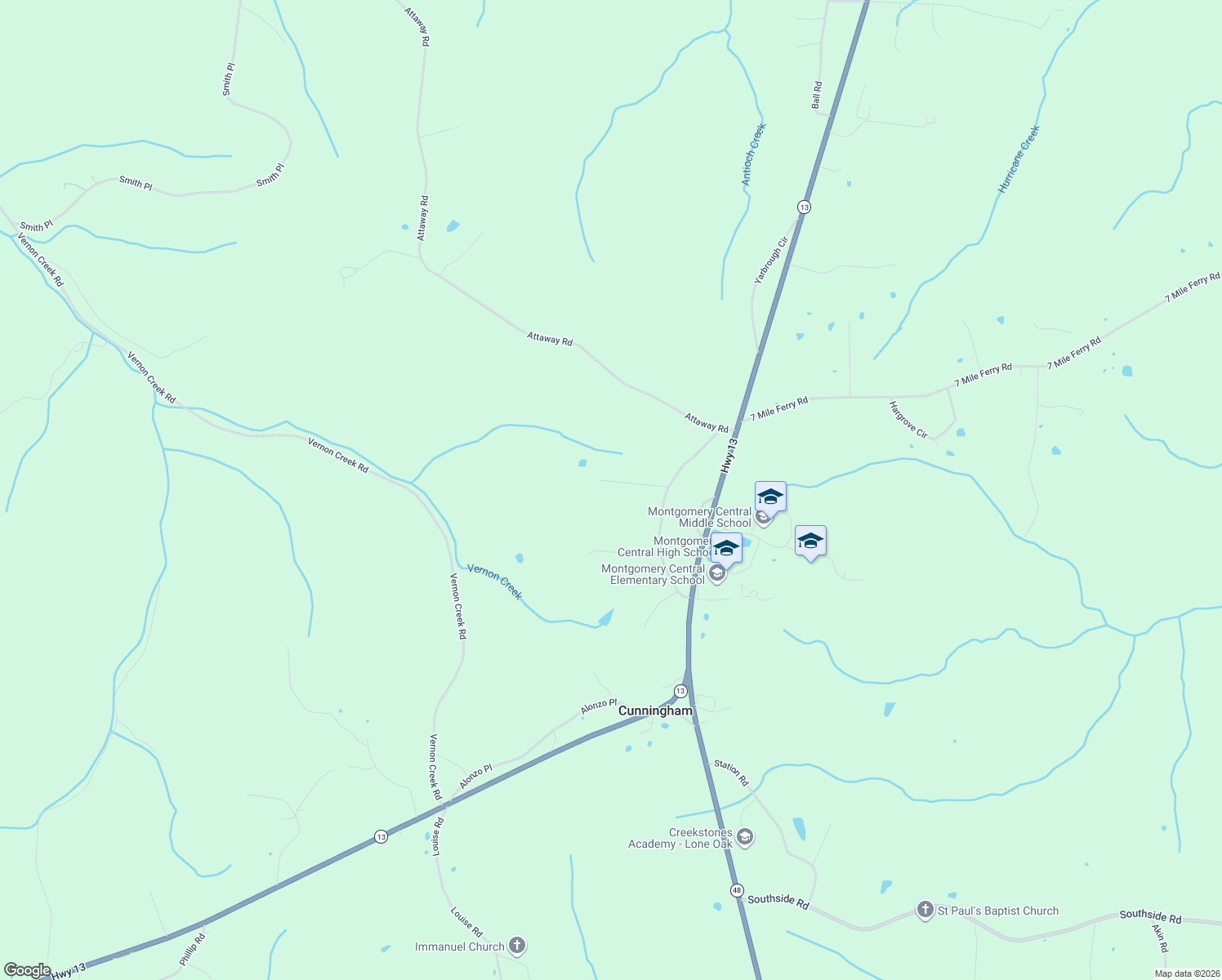 map of restaurants, bars, coffee shops, grocery stores, and more near 232 Tennessee 13 in Cunningham