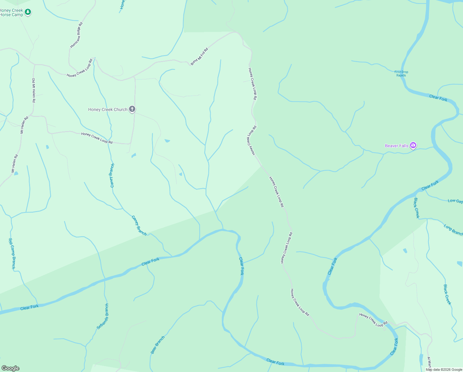 map of restaurants, bars, coffee shops, grocery stores, and more near Honey Creek Loop Road in Allardt