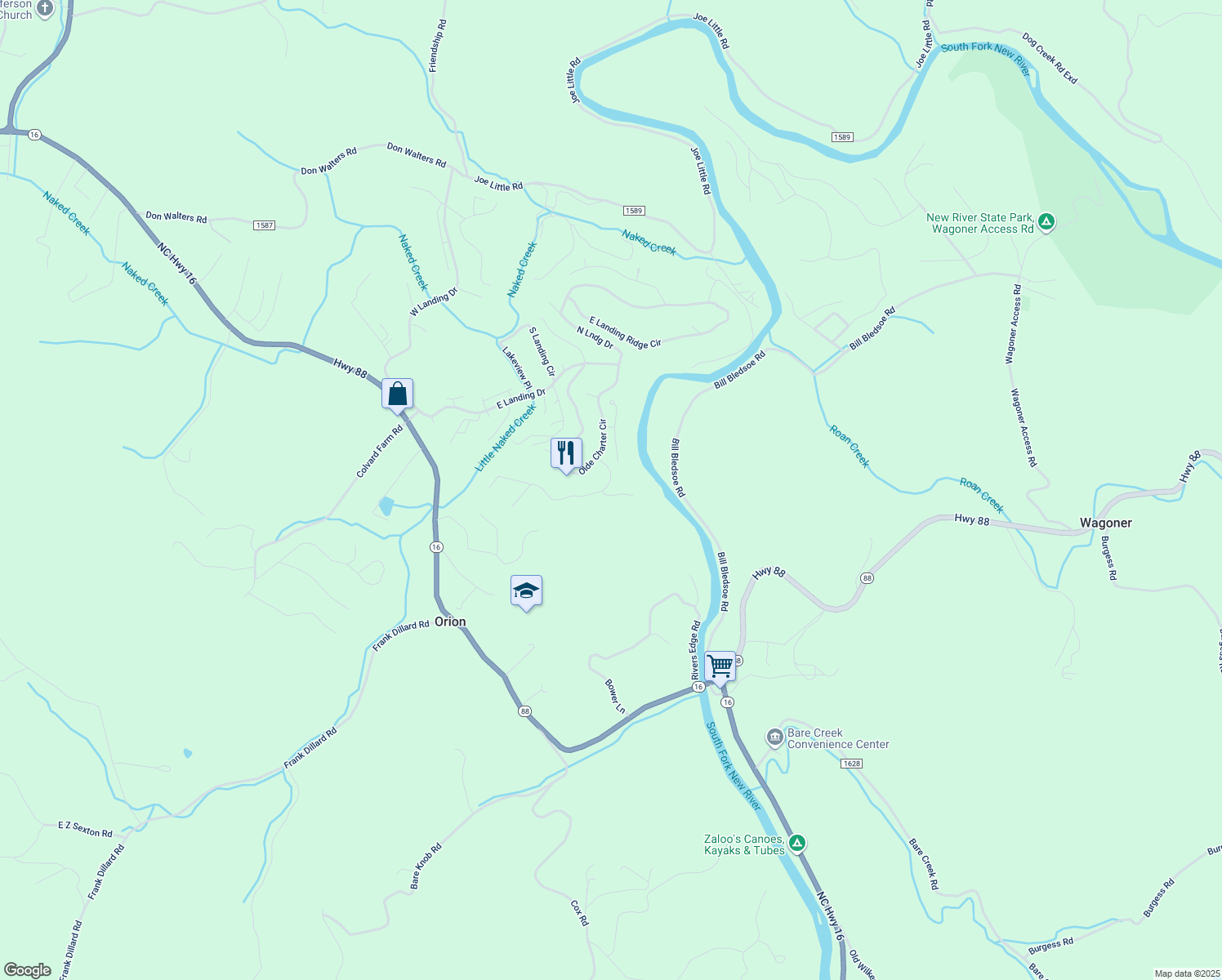 map of restaurants, bars, coffee shops, grocery stores, and more near 205 Charter Ridge in Jefferson