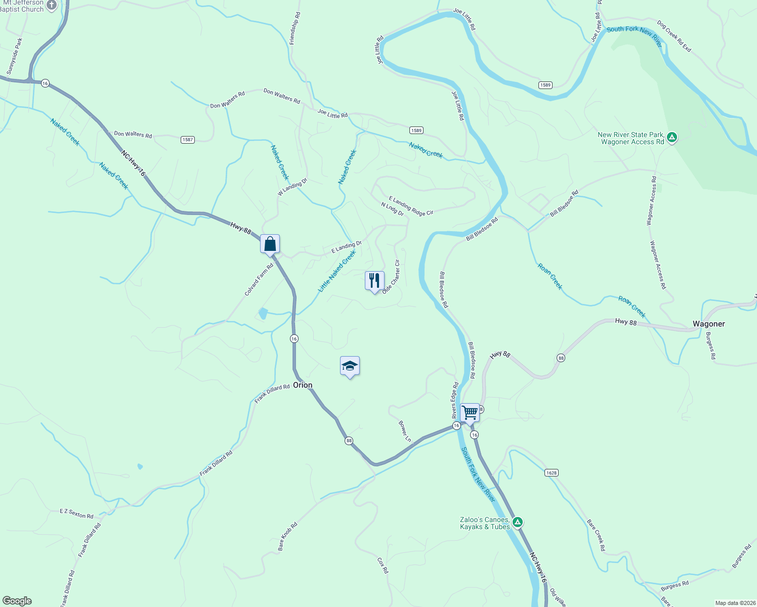 map of restaurants, bars, coffee shops, grocery stores, and more near 278 Olde Charter Circle in Jefferson