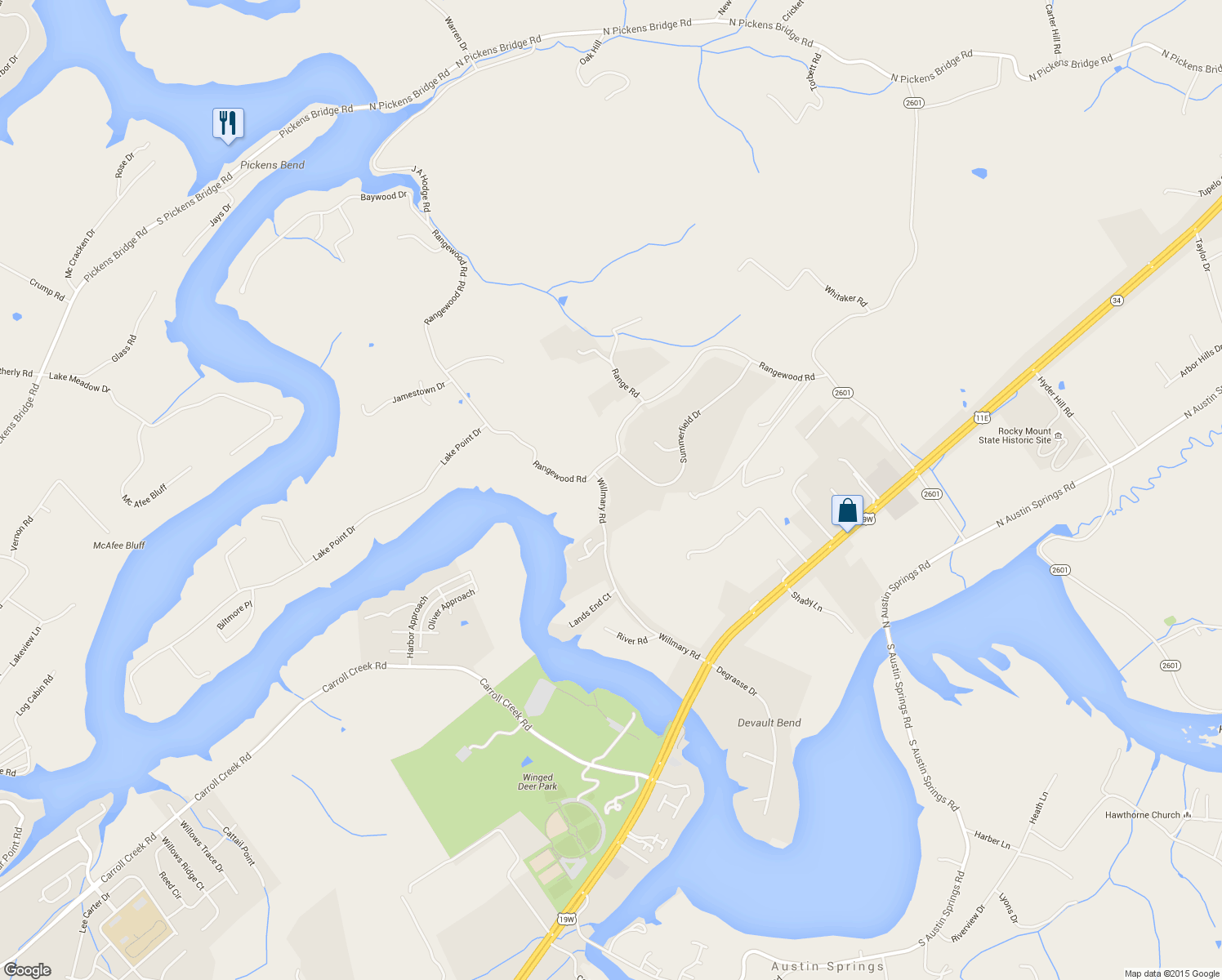 map of restaurants, bars, coffee shops, grocery stores, and more near 260 Willmary Road in Piney Flats