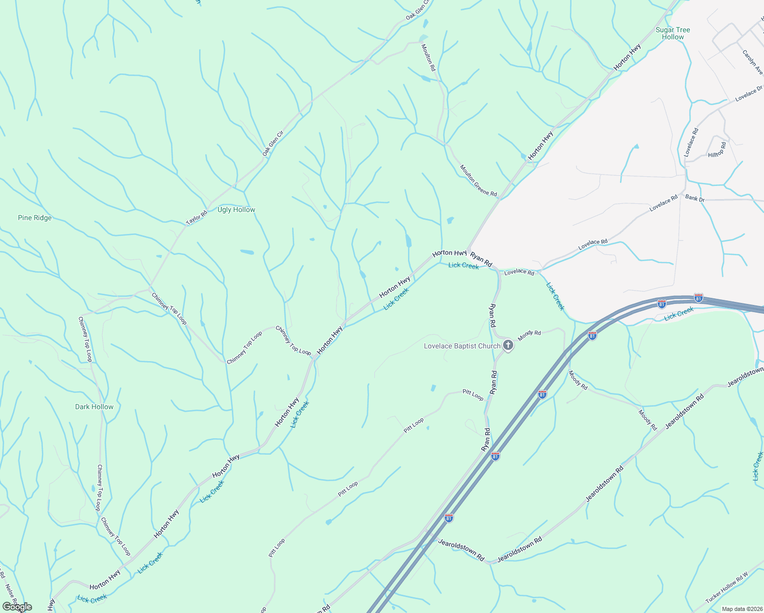 map of restaurants, bars, coffee shops, grocery stores, and more near 18525 Horton Highway in Fall Branch