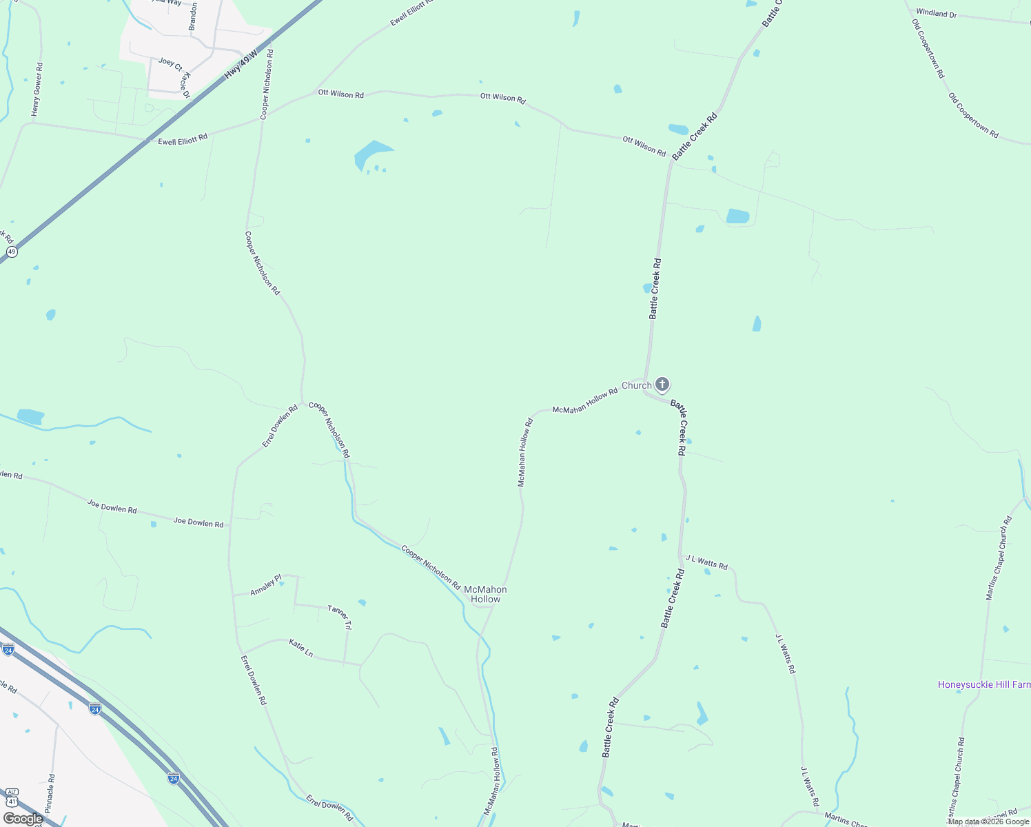 map of restaurants, bars, coffee shops, grocery stores, and more near 1970-2050 McMahan Hollow Road in Pleasant View