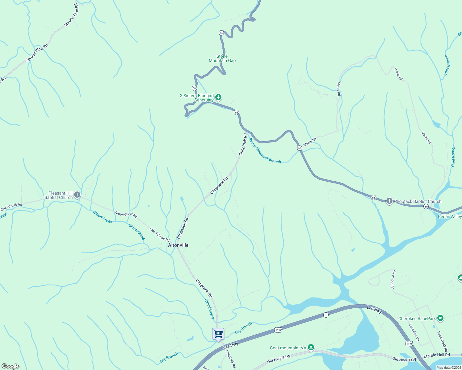 map of restaurants, bars, coffee shops, grocery stores, and more near 116 Bert Price Road in Rogersville