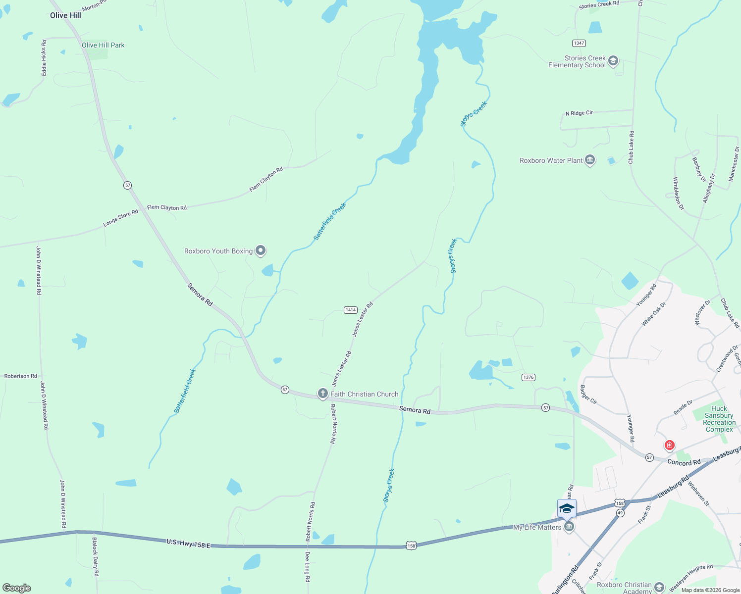 map of restaurants, bars, coffee shops, grocery stores, and more near 515 Jones Lester Road in Roxboro