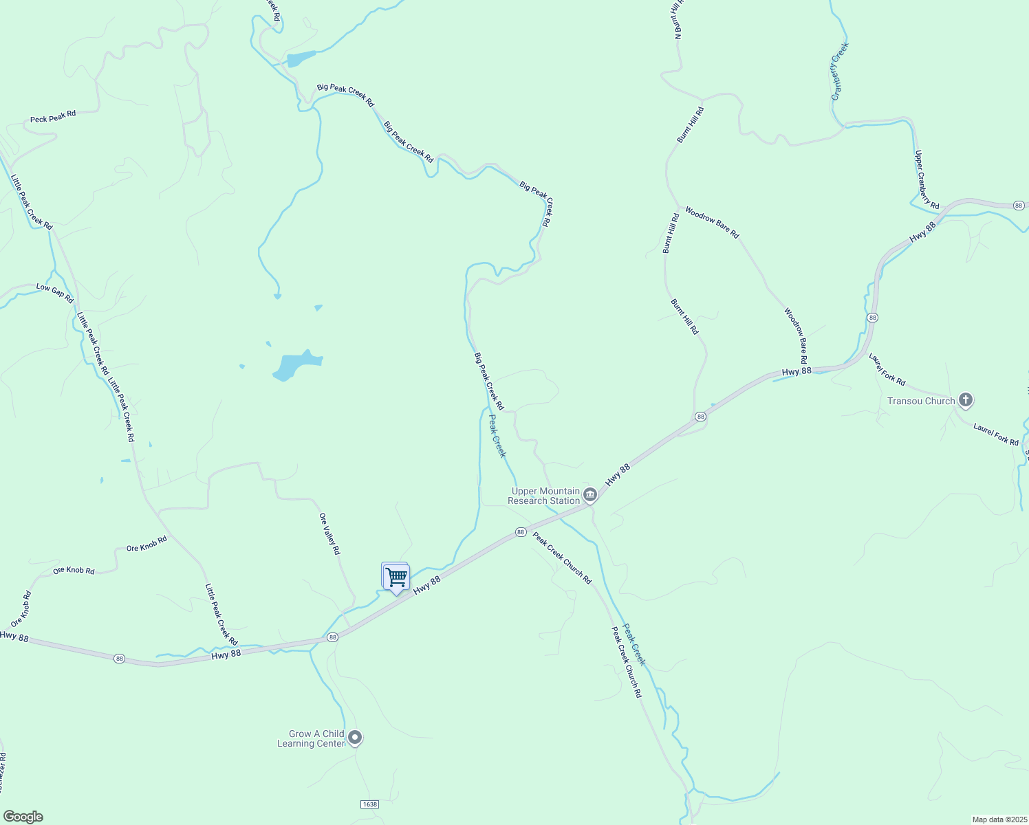 map of restaurants, bars, coffee shops, grocery stores, and more near 101 Big Peak Creek Road in Laurel Springs