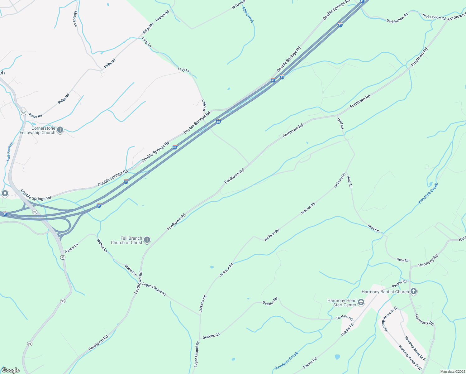 map of restaurants, bars, coffee shops, grocery stores, and more near 675 Fordtown Road in Fall Branch