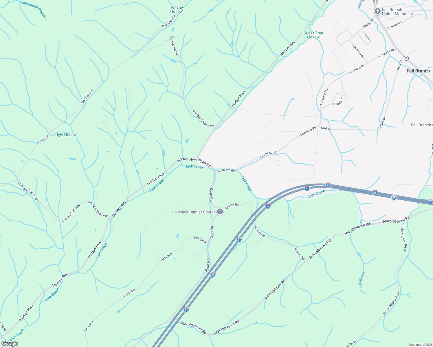 map of restaurants, bars, coffee shops, grocery stores, and more near 2-230 Lovelace Road in Fall Branch