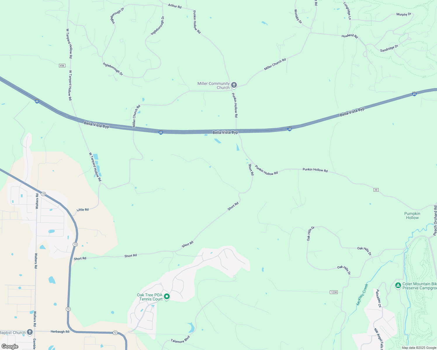 map of restaurants, bars, coffee shops, grocery stores, and more near 12153 Memory Lane in Bentonville