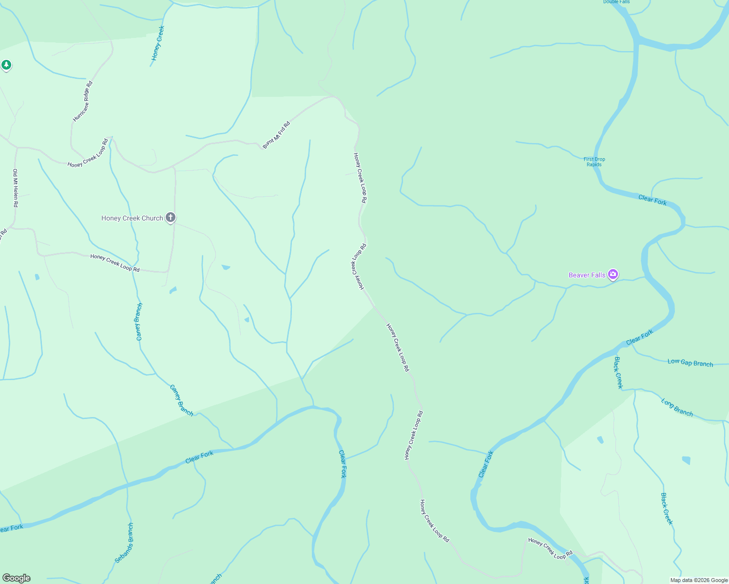 map of restaurants, bars, coffee shops, grocery stores, and more near Honey Creek Loop Road in Allardt