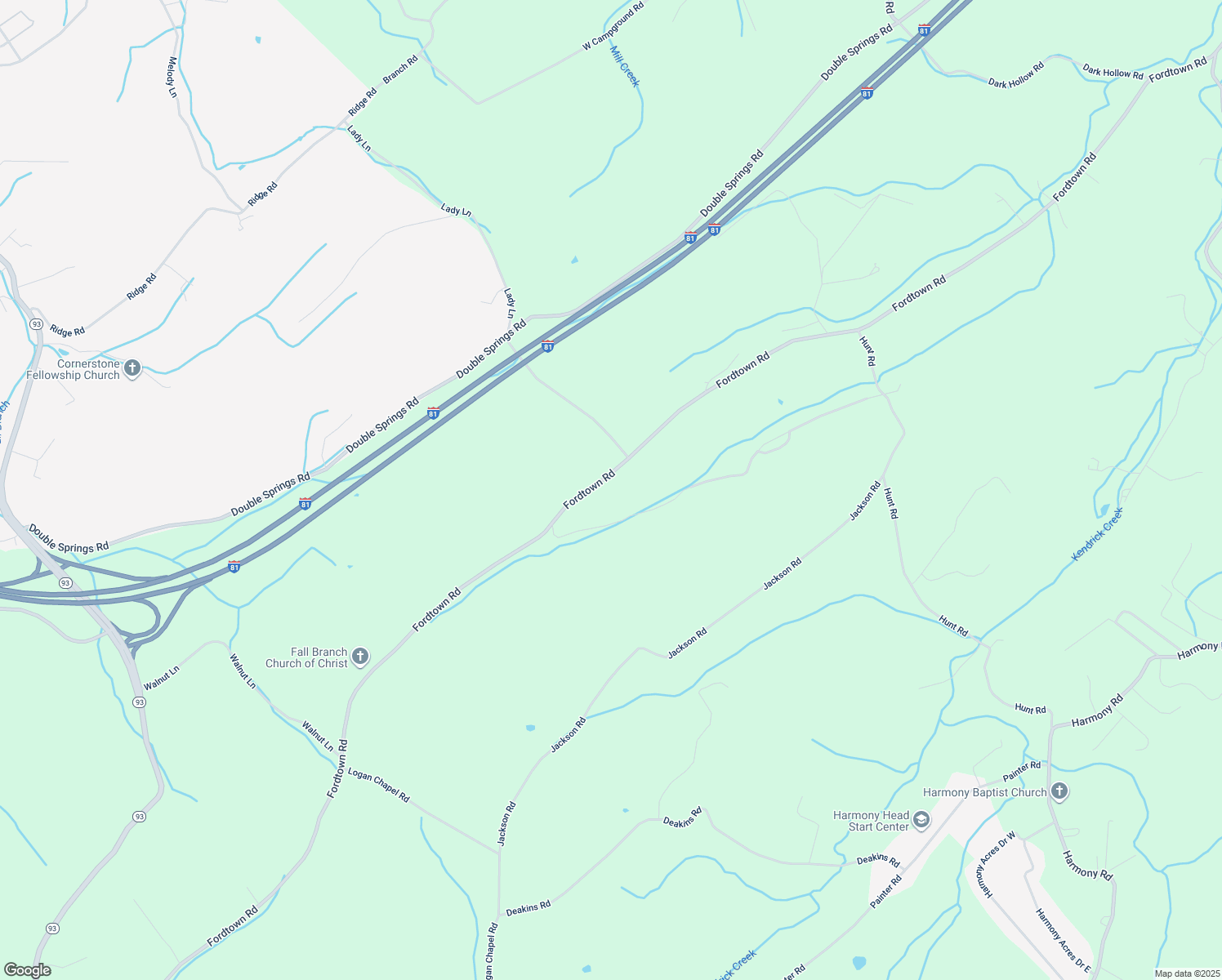 map of restaurants, bars, coffee shops, grocery stores, and more near 675 Fordtown Road in Fall Branch