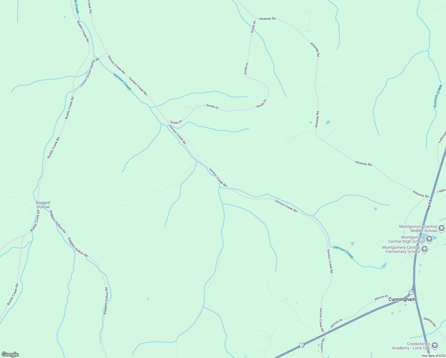 map of restaurants, bars, coffee shops, grocery stores, and more near Davis Cemetary Road in Cunningham
