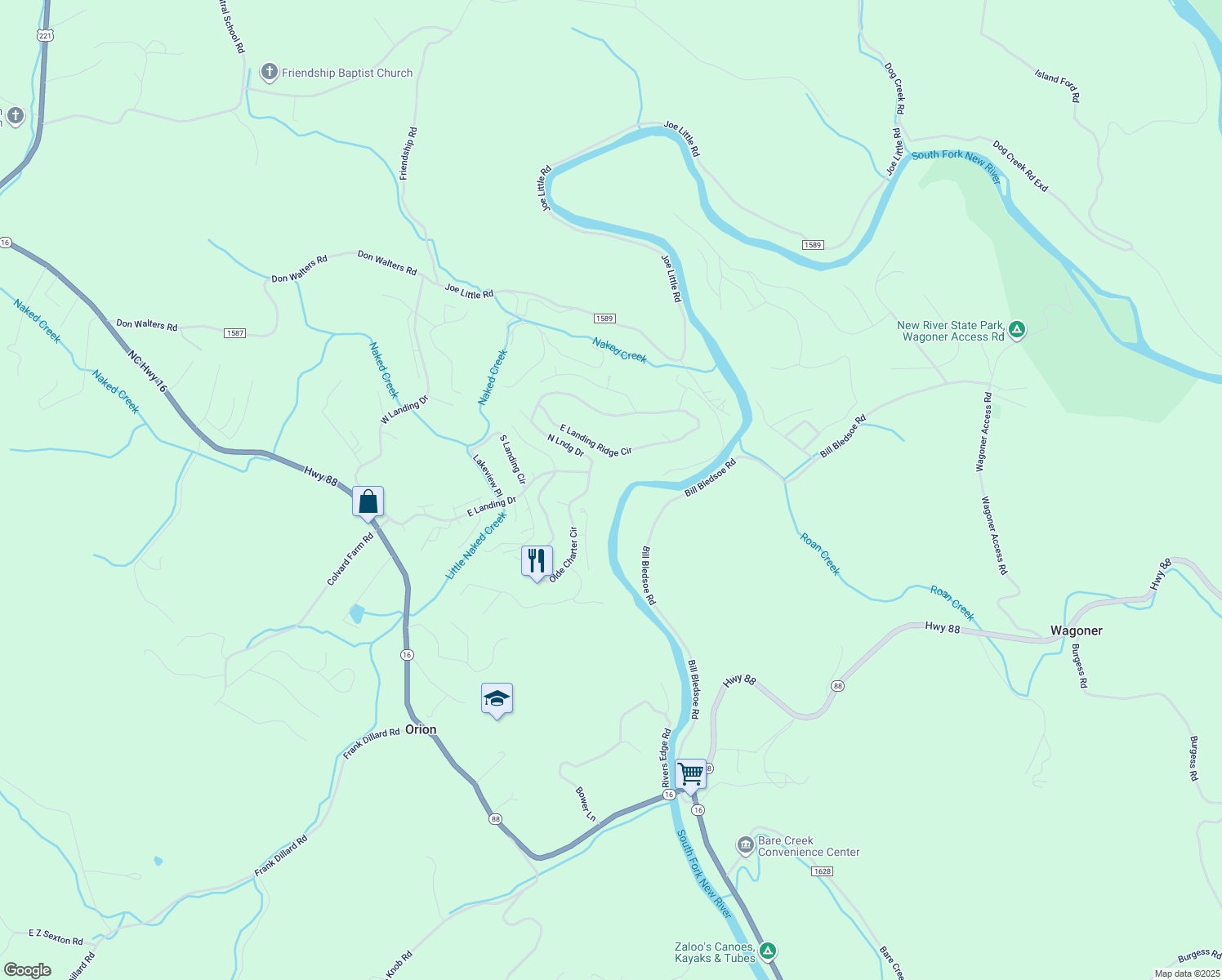 map of restaurants, bars, coffee shops, grocery stores, and more near 118 North Landing Dr in Jefferson