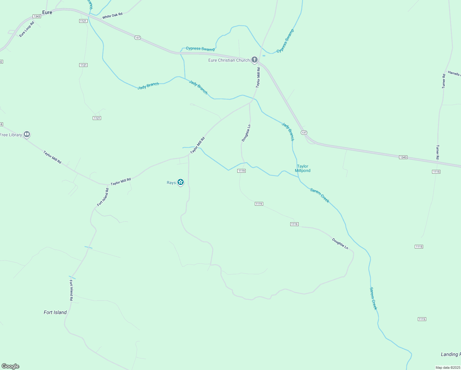 map of restaurants, bars, coffee shops, grocery stores, and more near 129 Doughtie Lane in Eure